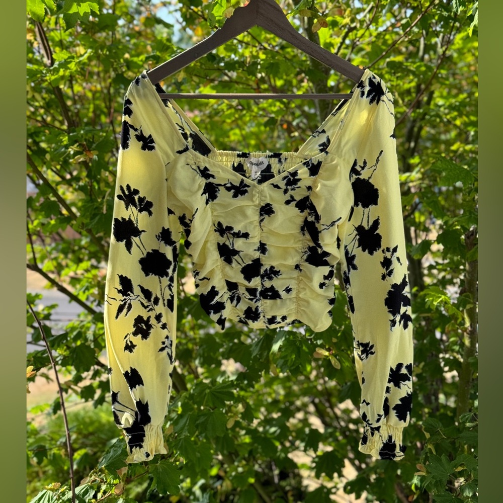 Open Edit yellow and black floral blouse size XS